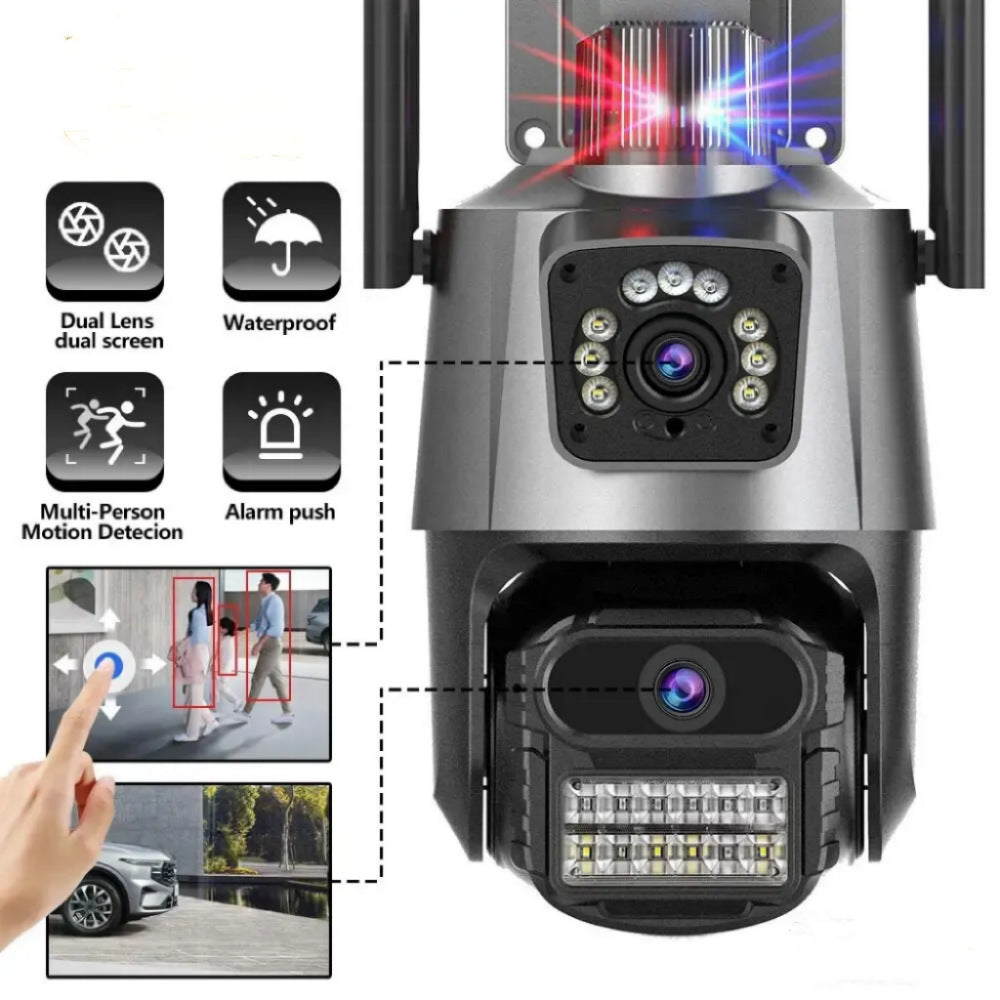 Cameră Supraveghere WiFi cu 2 Camere AT PERFORMANCE® Pro 8MP – Zoom Optic 5X, Viziune Nocturnă, Interior/Exterior, Comunicare Bidirecțională + Cadou Card SD 32GB